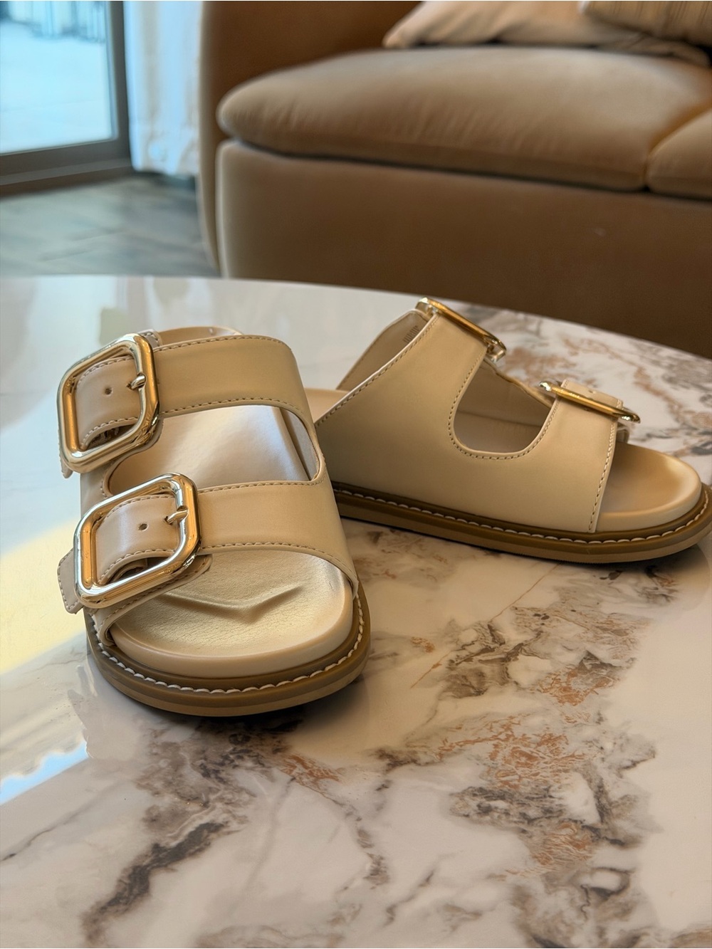 Universal Thread Cream Double-Buckle Slide Sandals